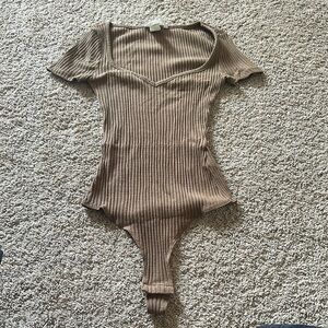 H&M Ribbed Brown Bodysuit